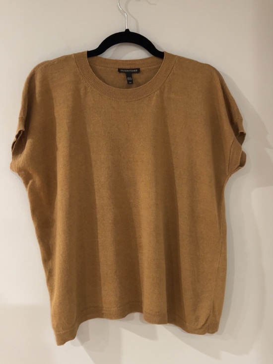Eileen Fisher Sweaters - Eileen Fisher Organic Linen & Organic Cotton Blend Camel Short Sleeve Knit Top
